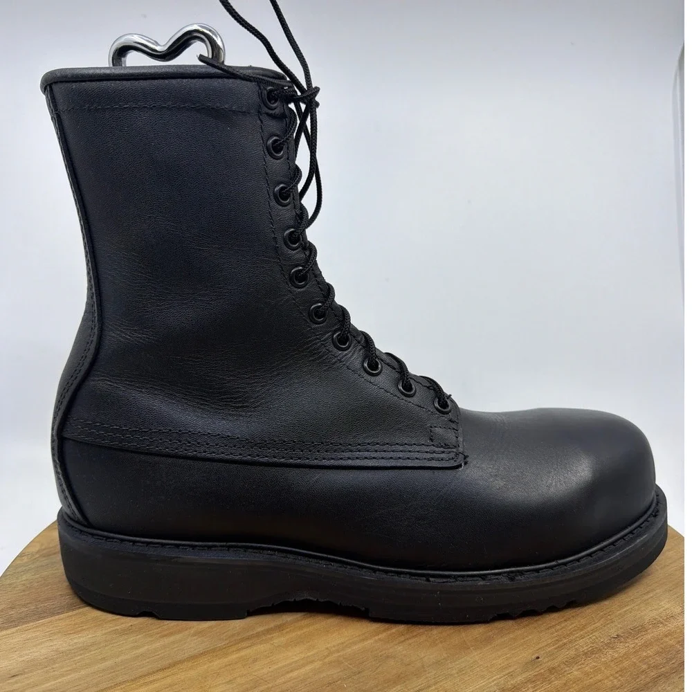 Bates Mens Black Leather Steel Toe Combat Boots Vibram E01950A Size 11 R EUC‎